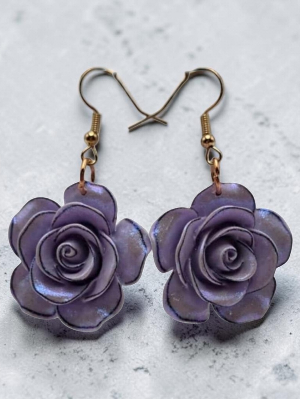 Handmade Elegant Purple Rose Earrings – Floral Dangle Jewelry